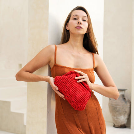 Cali Top Handle Knit Clutch in Tomato