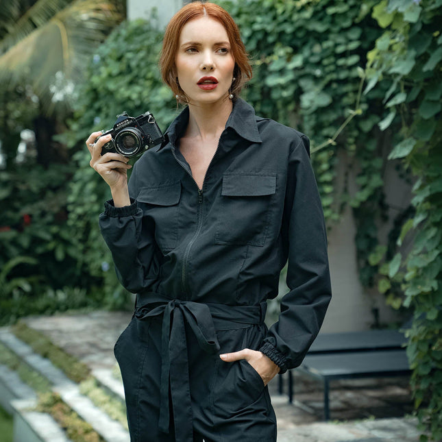 The Amelia Recycled Travel Jumpsuit in Black