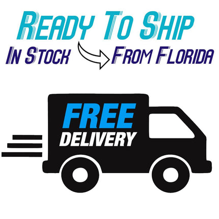 Illustration showing a delivery truck with 'Free Delivery' text and 'Ready To Ship In Stock From Florida' message on a white background