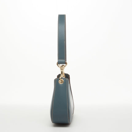 Leather Baguette Bag East West Handbag Blue